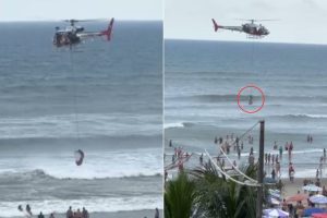 Drama nas Ondas: Helicóptero Salva Banhista em Afogamento Chocante em SP! Veja o Vídeo!